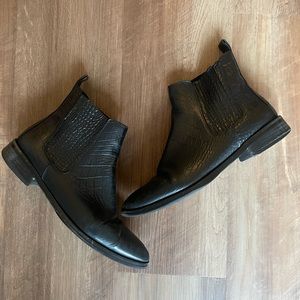 Vince Camuto Chelsea Boots in Faux Alligator Skin Print Black Ankle Boots